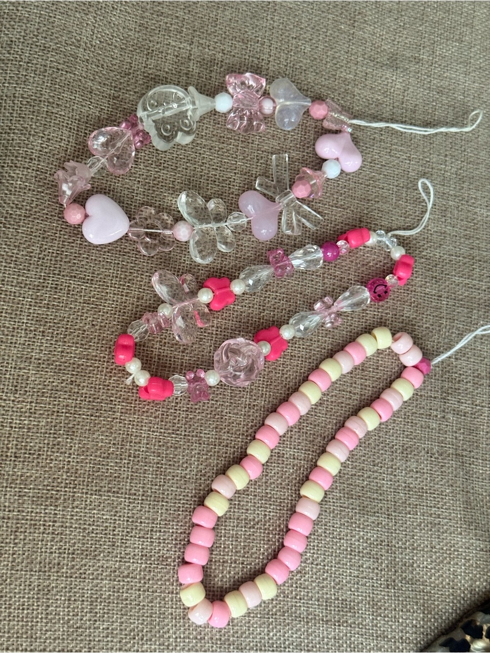 Pink Beaded set of 3 handmade phone wristlets